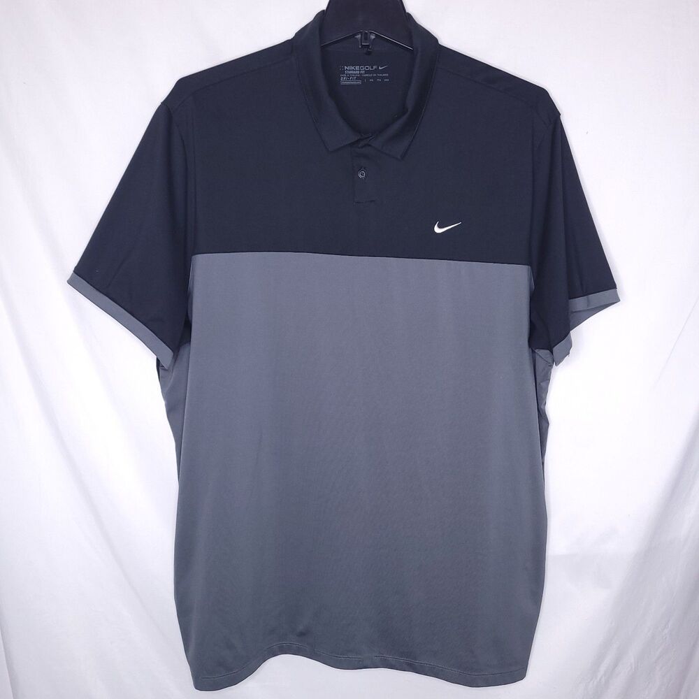Nike Polo Shirt Mens 2XL Black, Gray Golf Dri Fit